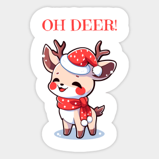 Cute Christmas deer with Santa hat Sticker